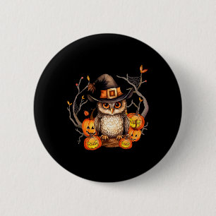 Badge Rond 5 Cm Citrouille Casquette Owl Witch Éffrayant Halloween