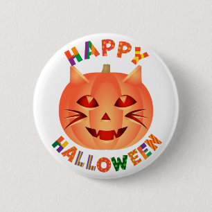 Badge Rond 5 Cm Citrouille de chats d'Halloween