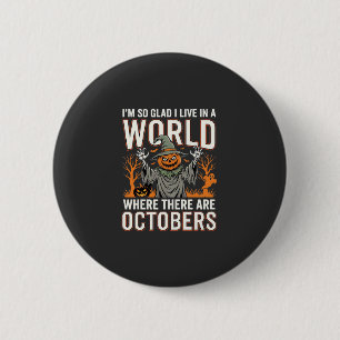 Badge Rond 5 Cm Citrouille d'Halloween Épouvantail Octobre Monde V