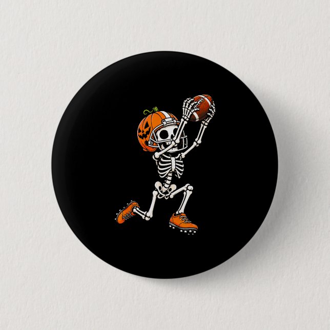 Badge Rond 5 Cm Citrouille d'Halloween squelette de football améri (Devant)