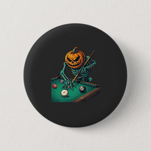 Badge Rond 5 Cm Citrouille d'Halloween squelette jouant au billard