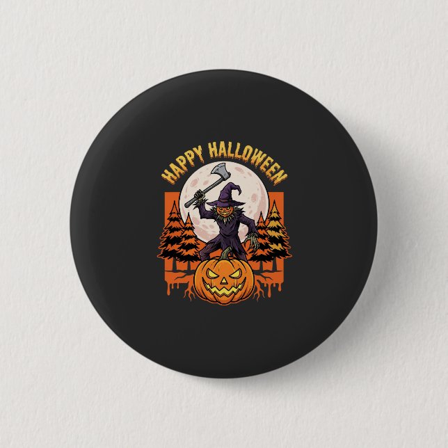 Badge Rond 5 Cm Citrouille effrayante pour Halloween Vector (Devant)