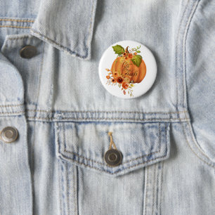 Badge Rond 5 Cm citrouille florale Remercier