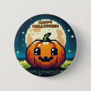 Badge Rond 5 Cm citrouille Halloween 8 bits sous la lune