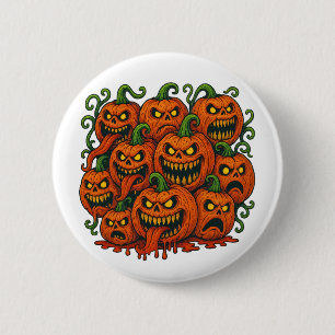 Badge Rond 5 Cm Citrouille Horde Crazy Halloween Déplaisant
