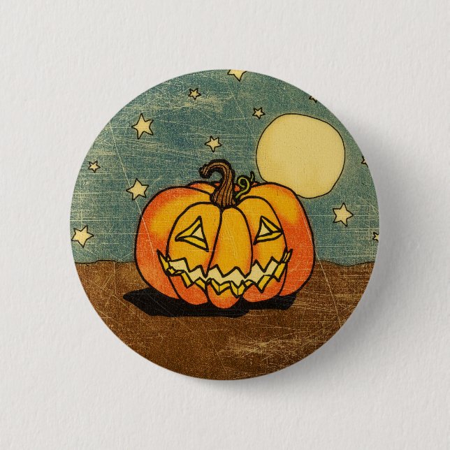Badge Rond 5 Cm Citrouille mignon contre la lune (Devant)