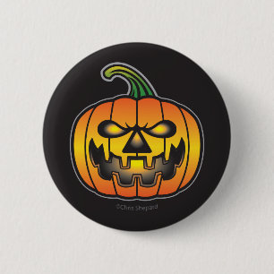 Badge Rond 5 Cm Citrouille Monstrueuse d'Halloween au Rire Effraya