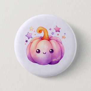 Badge Rond 5 Cm Citrouille Pastel avec Étoiles Ambiance Mignonne e
