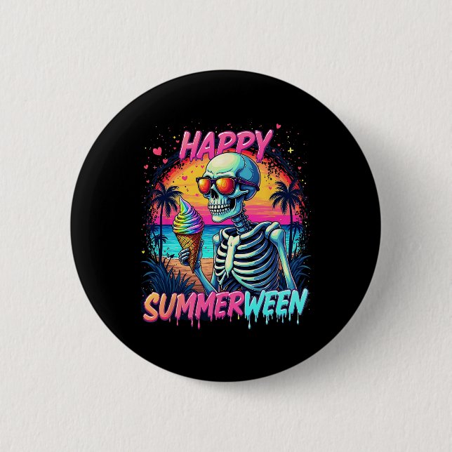 Badge Rond 5 Cm Citrouille Pastèque d'été Joyeux Summerween  (Devant)