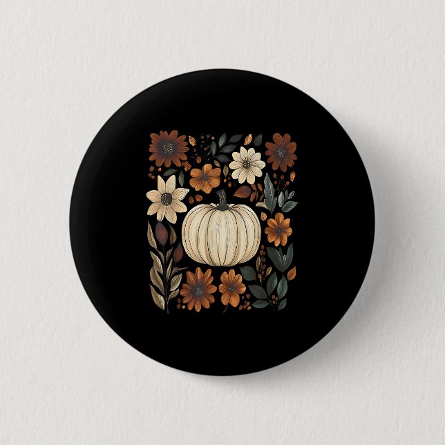 Badge Rond 5 Cm Citrouille saison Fleur sauvage Thanksgiving autom (Devant)