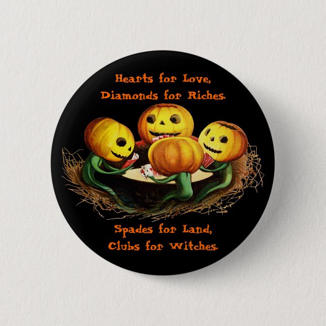 Badge Rond 5 Cm Citrouilles à Cartes Bouton Halloween (Devant)