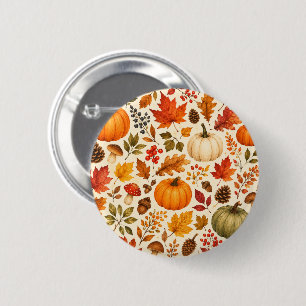 Badge Rond 5 Cm Citrouilles aquarelles d'automne, feuilles d'autom