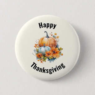 Badge Rond 5 Cm Citrouilles d'automne avec fleurs Thanksgiving