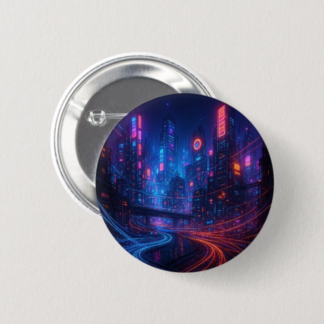Badge Rond 5 Cm Cityscape Fibre Optique (Devant & derrière)
