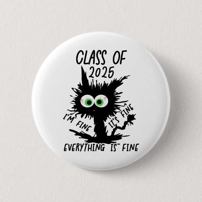 Badge Rond 5 Cm Cl De 2025 Drôle Chat Noir (Devant)