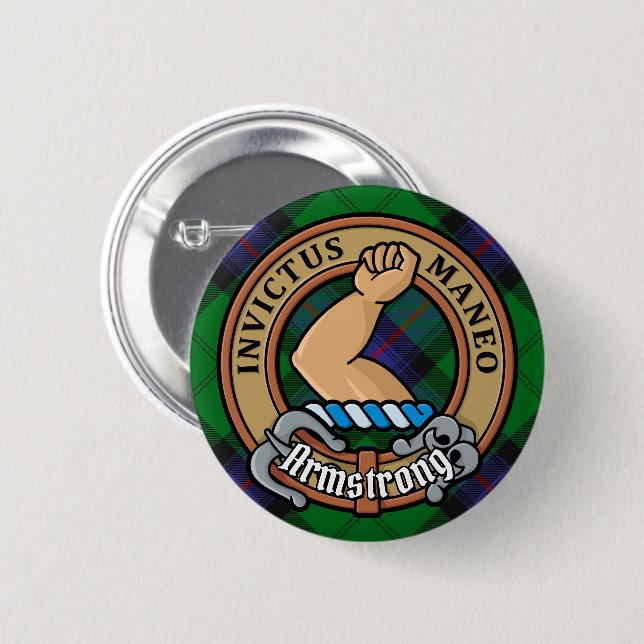 Badge Rond 5 Cm Clan Armstrong Crest sur Tartan (Devant & derrière)