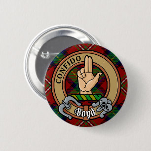 Badge Rond 5 Cm Clan Boyd Crest sur Tartan