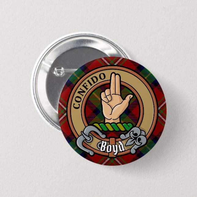 Badge Rond 5 Cm Clan Boyd Crest sur Tartan (Devant & derrière)