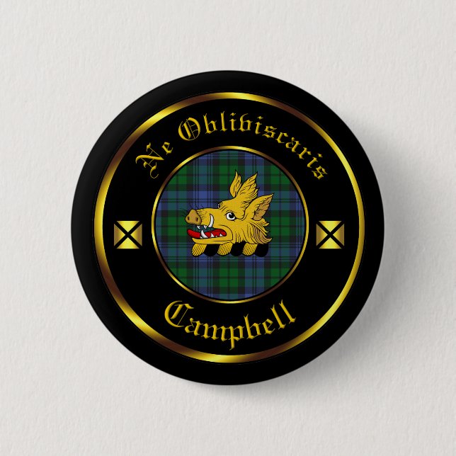 Badge Rond 5 Cm Clan Campbell & Bouton Tartan (Devant)