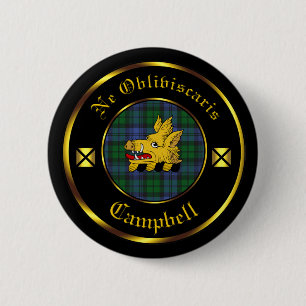 Badge Rond 5 Cm Clan Campbell & Bouton Tartan