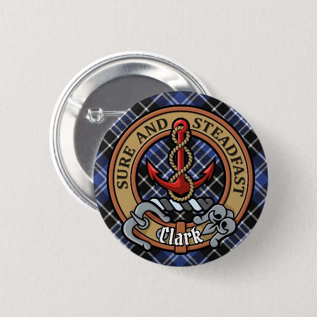 Badge Rond 5 Cm Clan Clark Crest sur Tartan (Devant & derrière)
