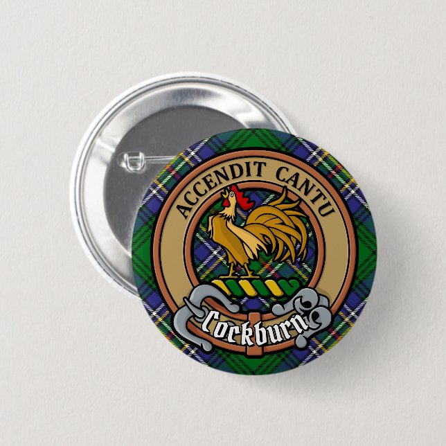 Badge Rond 5 Cm Clan Cockburn Crest sur Tartan (Devant & derrière)