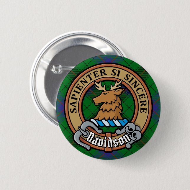 Badge Rond 5 Cm Clan Davidson Crest sur Tartan (Devant & derrière)