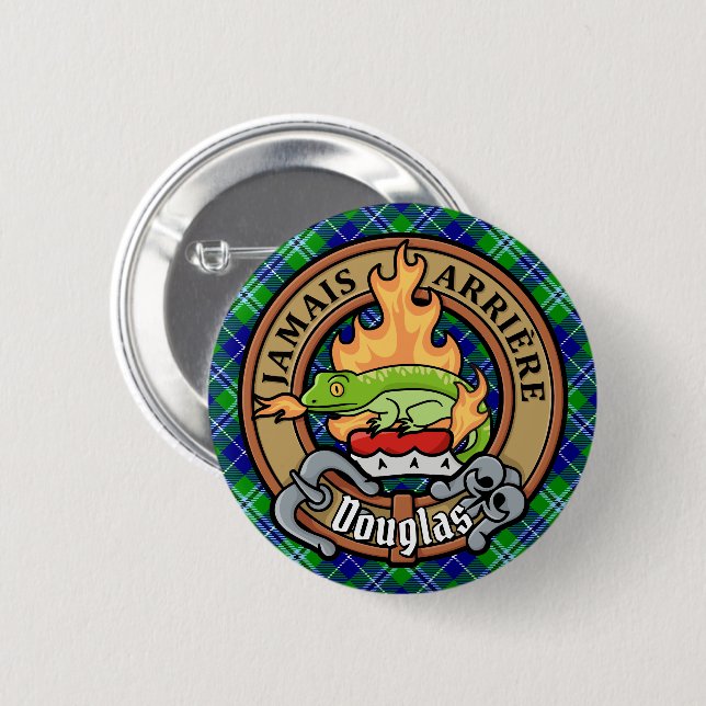 Badge Rond 5 Cm Clan Douglas Crest sur Tartan (Devant & derrière)