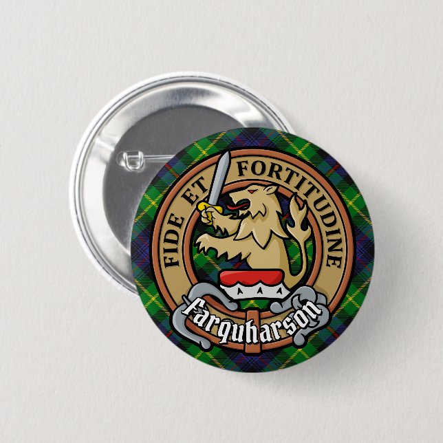 Badge Rond 5 Cm Clan Farquharson Crest sur Tartan (Devant & derrière)