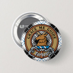 Badge Rond 5 Cm Clan Forbes Crest sur la robe Tartan