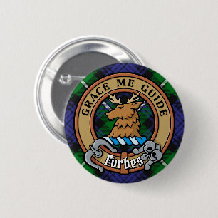 Badge Rond 5 Cm Clan Forbes Crest sur Tartan