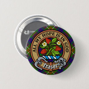 Badge Rond 5 Cm Clan Fraser Crest sur la chasse Tartan