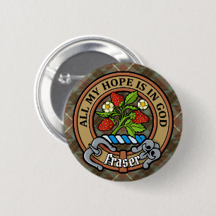 Badge Rond 5 Cm Clan Fraser Crest sur le tartare de chasse Patinée