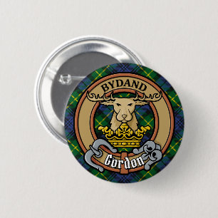Badge Rond 5 Cm Clan Gordon Crest sur Tartan