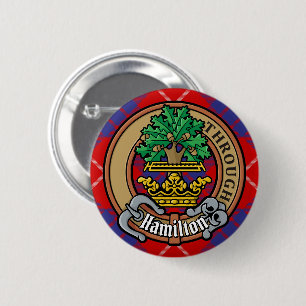 Badge Rond 5 Cm Clan Hamilton Crest sur Red Tartan