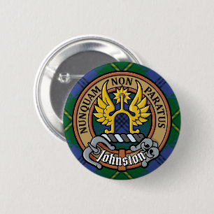 Badge Rond 5 Cm Clan Johnston Crest sur Tartan