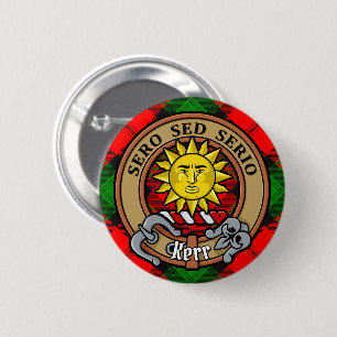 Badge Rond 5 Cm Clan Kerr Crest sur Tartan