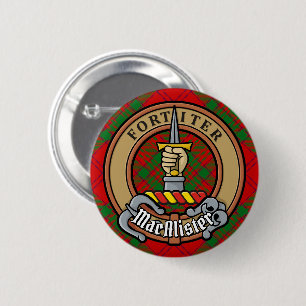 Badge Rond 5 Cm Clan MacAlister de Glenbarr Crête sur Tartan