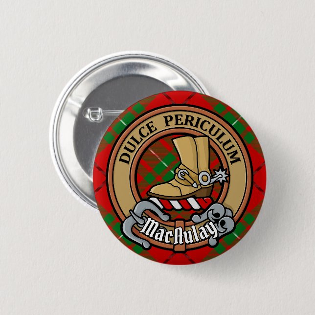 Badge Rond 5 Cm Clan MacAulay Crest sur Tartan (Devant & derrière)