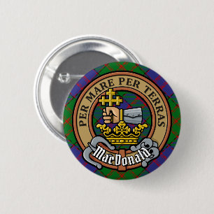 Badge Rond 5 Cm Clan MacDonald Crest sur Tartan