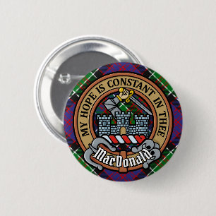 Badge Rond 5 Cm Clan MacDonald de Clanranald Crest sur Tartan