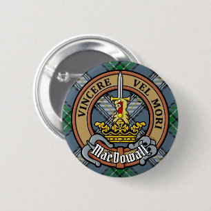 Badge Rond 5 Cm Clan MacDowall Crest sur Tartan