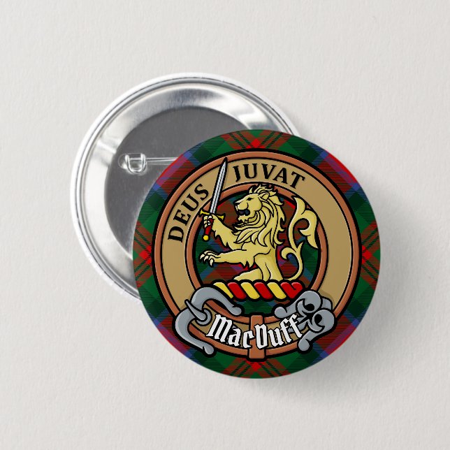 Badge Rond 5 Cm Clan MacDuff Crest sur Tartan (Devant & derrière)