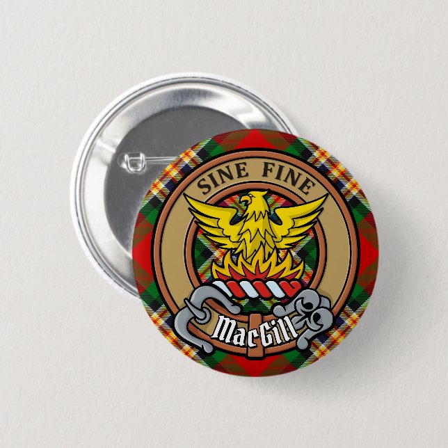Badge Rond 5 Cm Clan MacGill Crest sur Tartan (Devant & derrière)