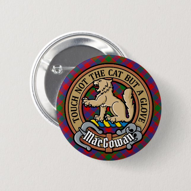 Badge Rond 5 Cm Clan MacGowan Crest sur Tartan (Devant & derrière)