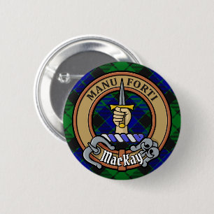 Badge Rond 5 Cm Clan MacKay Crest sur Tartan