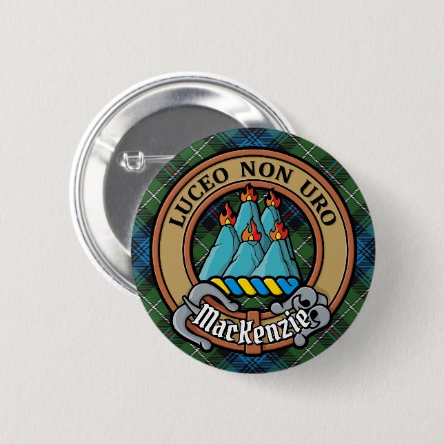 Badge Rond 5 Cm Clan MacKenzie Crest sur Tartan (Devant & derrière)