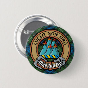 Badge Rond 5 Cm Clan MacKenzie Crest sur Tartan