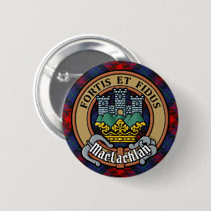 Badge Rond 5 Cm Clan MacLachlan Crest sur Tartan