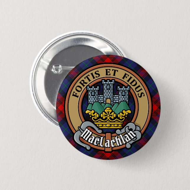 Badge Rond 5 Cm Clan MacLachlan Crest sur Tartan (Devant & derrière)